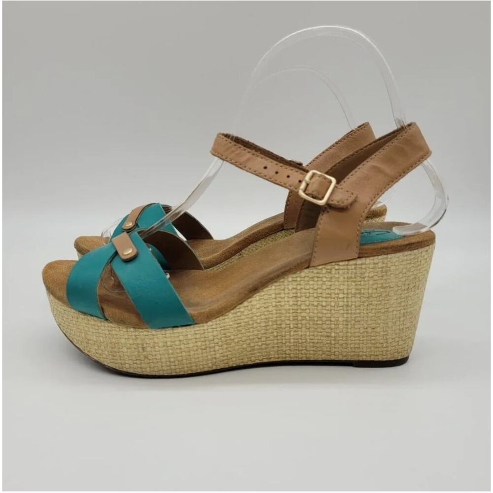 Clarks Teal and Tan Wedge Sandals - Picture 5 of 11